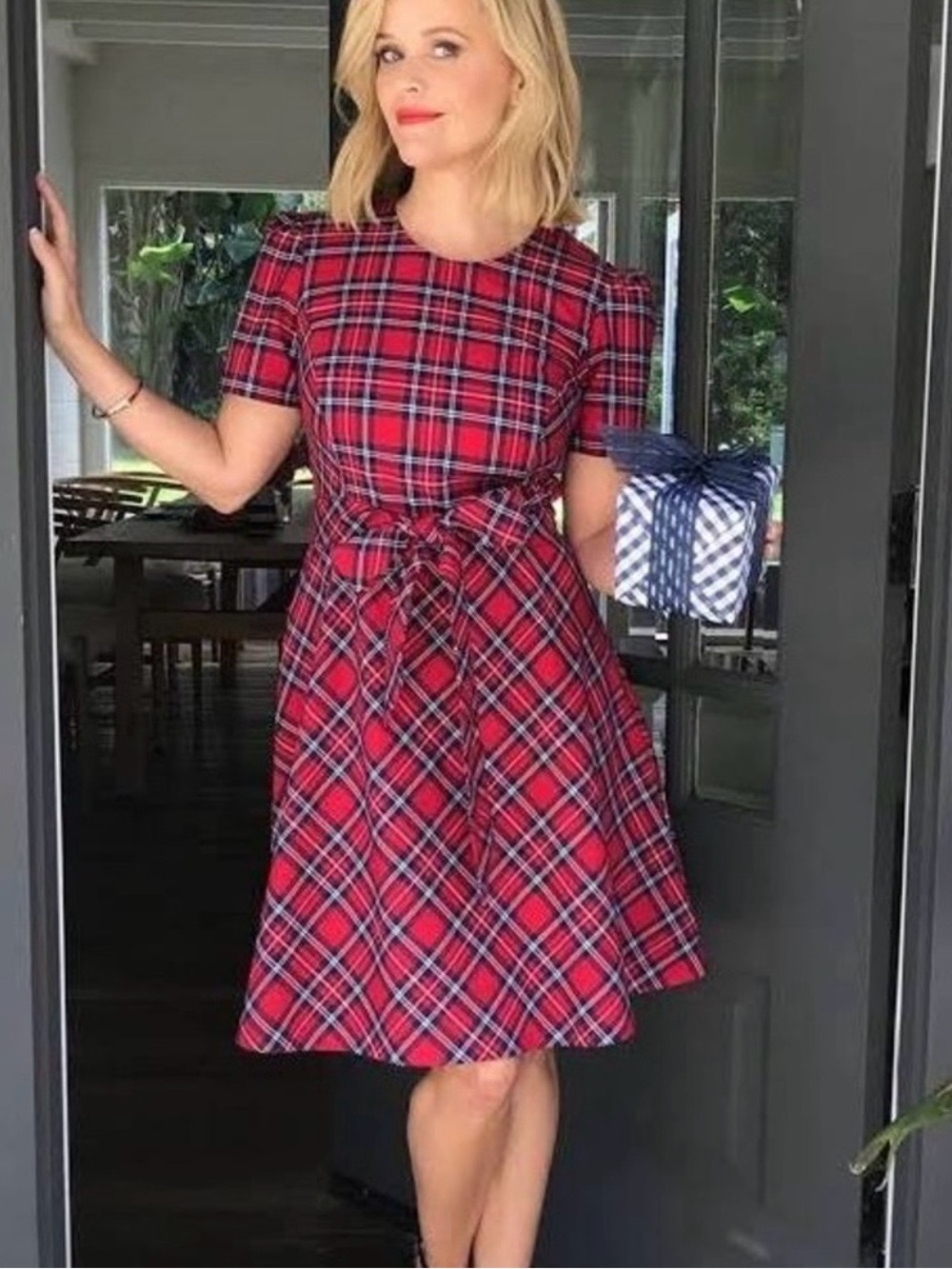 Draper James Angie Check Bow Waist love Circle Dress